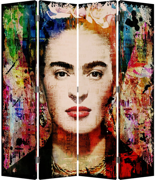 Raumteiler/Paravent | digital bedruckte Leinwand auf Massivholz | Frida Kahlo & Mädchen mit dem Perlenohrring - houseofhome24