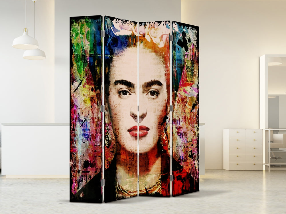 Raumteiler/Paravent | digital bedruckte Leinwand auf Massivholz | Frida Kahlo & Mädchen mit dem Perlenohrring - houseofhome24