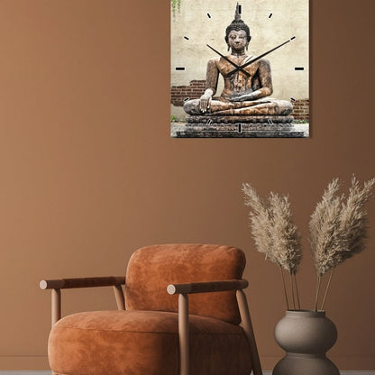 Künstlerische Wanduhr | Digitaldruck auf Sicherheitsglas | Buddha überwacht die Zeit - houseofhome24