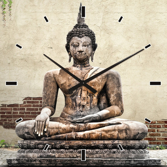 Künstlerische Wanduhr | Digitaldruck auf Sicherheitsglas | Buddha überwacht die Zeit - houseofhome24