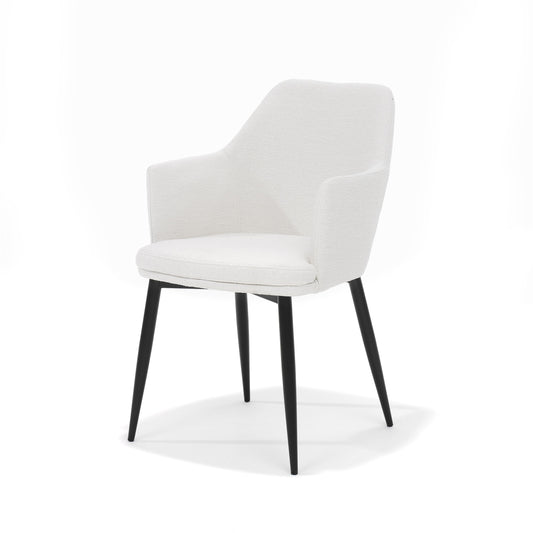2ER-SET Esszimmer Stuhl mit Teddystoff/Boucléstoff und Metallfüßen in Weiß