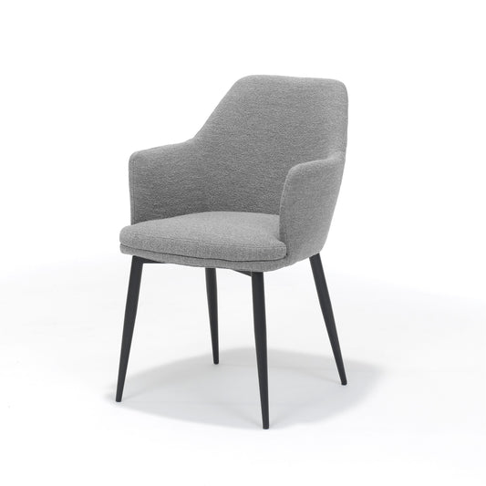 2ER-SET Esszimmer Stuhl mit Teddystoff/Boucléstoff und Metallfüßen in Grau