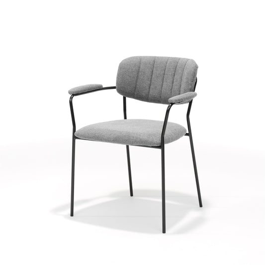 2ER-SET Bequemer Esszimmer Stuhl mit Metallgestell und Armlehnen in Grau
