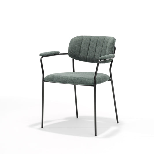 2ER-SET schlichter Esszimmer Stuhl mit Metallgestell und Armlehnen in Grün