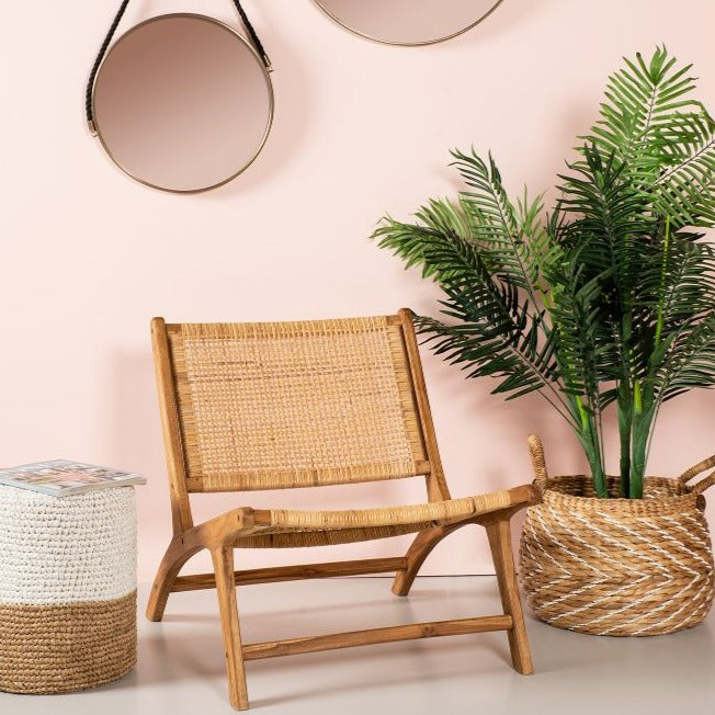 Loungesessel aus Teakholz & Rattan in Hellbraun | Wiener Geflecht - Natur - houseofhome24