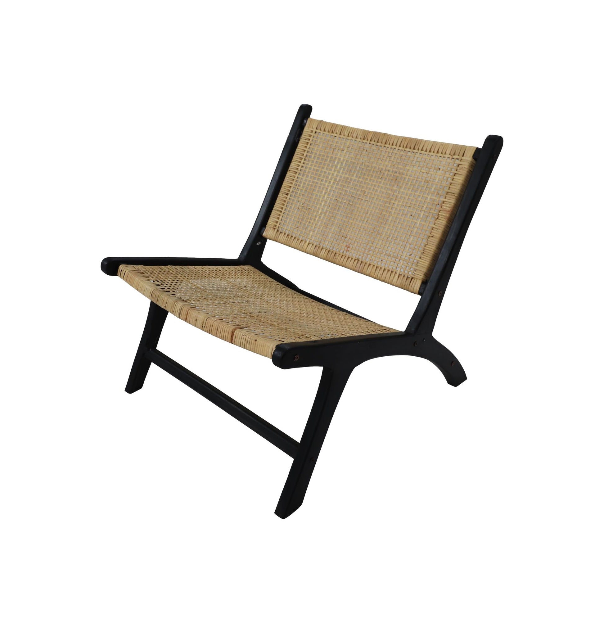 Loungesessel aus Teakholz & Rattan in Schwarz | Wiener Geflecht - Natur - houseofhome24