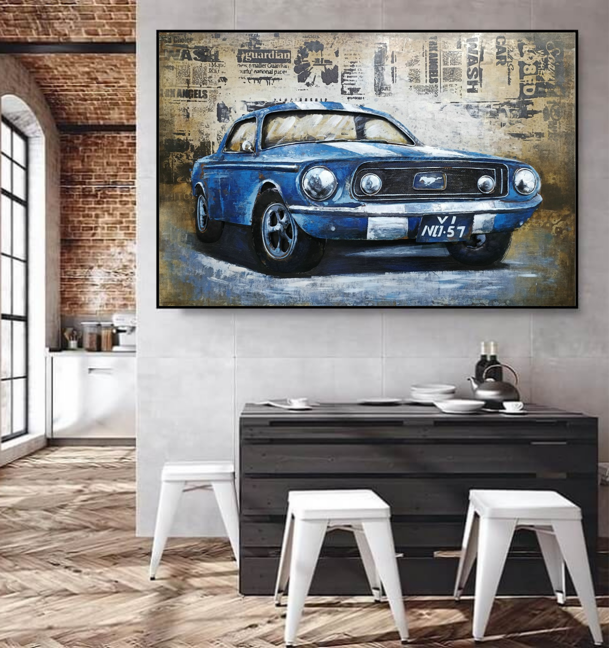 Handgefertigtes 3D-Metall-Gemälde „Blauer Mustang“ | Wandbild aus Metall | 3D Gemälde aus Metall-Kunst - houseofhome24