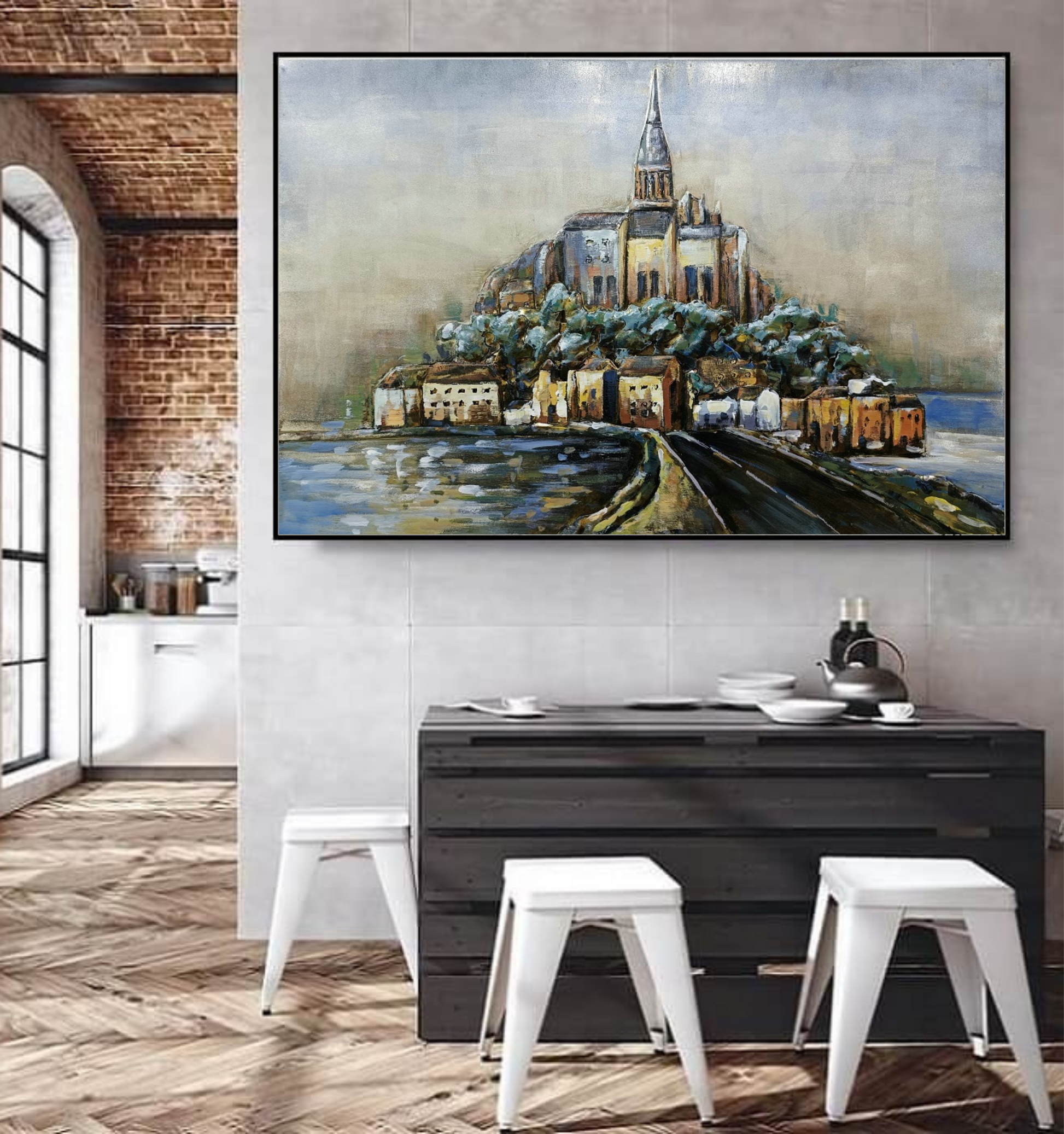 Handgefertigtes 3D-Metall-Gemälde „Mont-Saint-Michel“ | Wandbild aus Metall | 3D Gemälde aus Metall-Kunst - houseofhome24