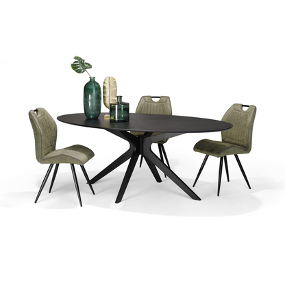 Moderner Esstisch aus funierter Eiche 200x110x77 cm in schwarz | Esszimmertisch oval aus Eiche - houseofhome24