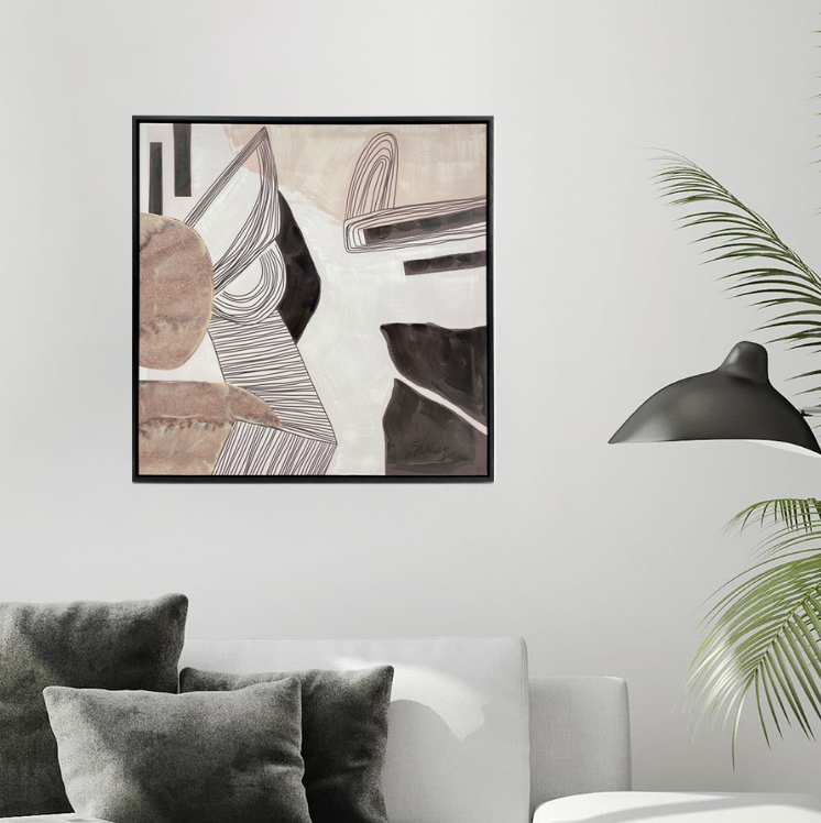 Handgefertigtes Gemälde „Moderne Formen“ inklusive Rahmen | Abstrakte Linien | Kunst Beige Schwarz | Minimalistisch - houseofhome24