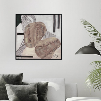 Handgefertigtes Gemälde „Farbfleck“ inklusive Rahmen | Abstrakte Linien | Kunst Beige Schwarz | Minimalistisch - houseofhome24