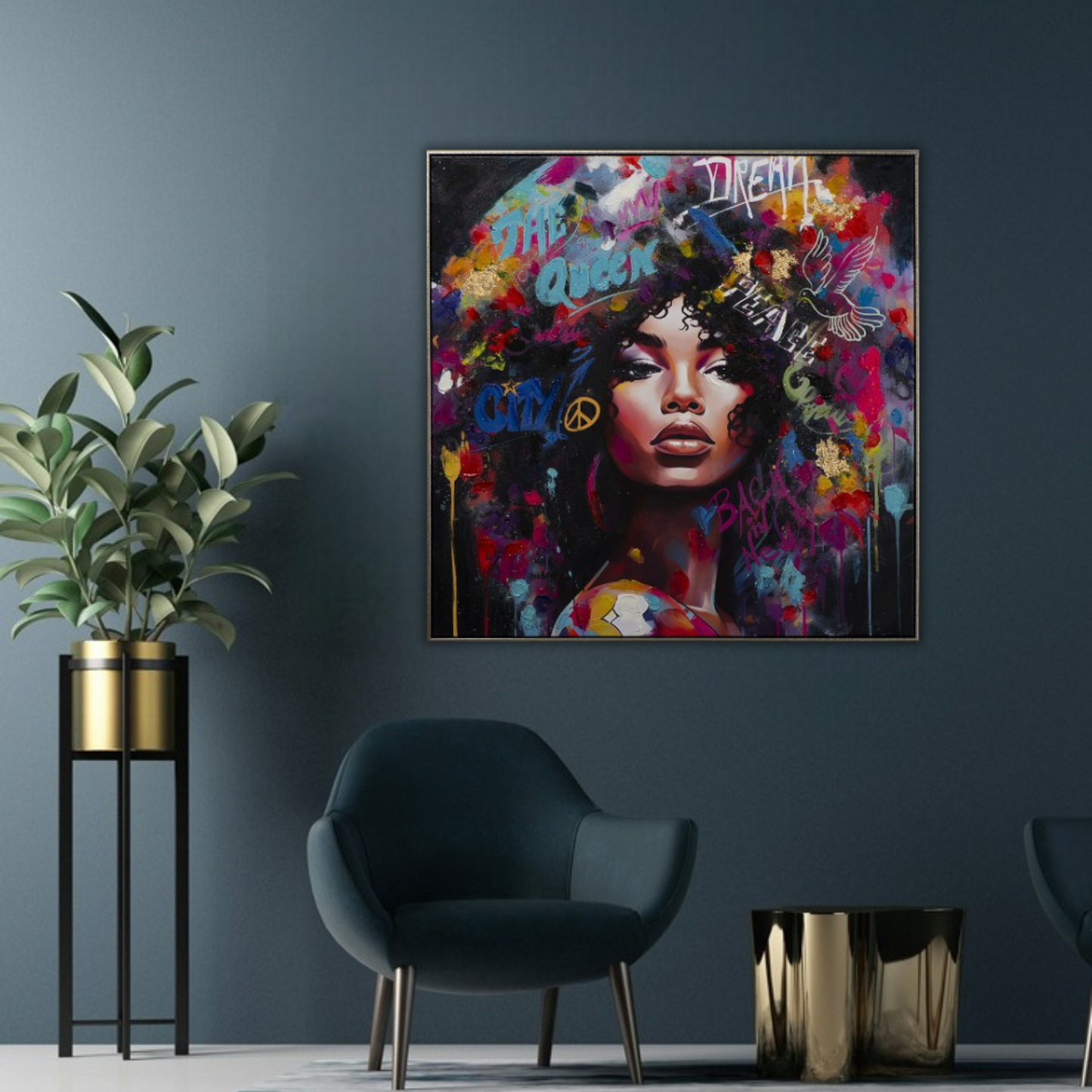 Acrylbild auf Leinwand Glicée Wandbild „Dreamgirl“ | gerahmtes Street Art Gemälde fürs Wonzimmer oder Büro - houseofhome24