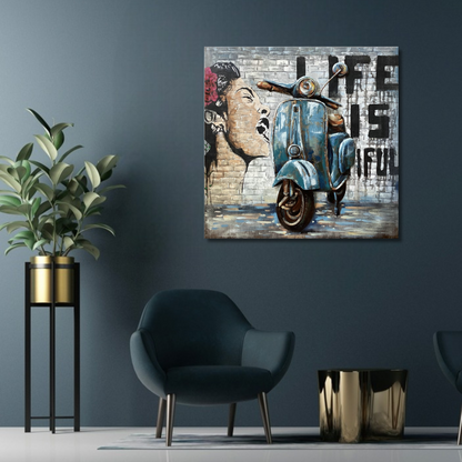 Handgefertigtes 3D-Metall-Gemälde „Vespa in Blau“ | Wandbild aus Metall | 3D Gemälde aus Metall-Kunst - houseofhome24