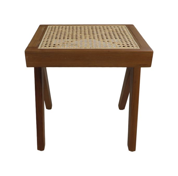 Hocker aus hochwertigem Teak & Rattan in Hellbraun | Wiener Geflecht - Natur - houseofhome24