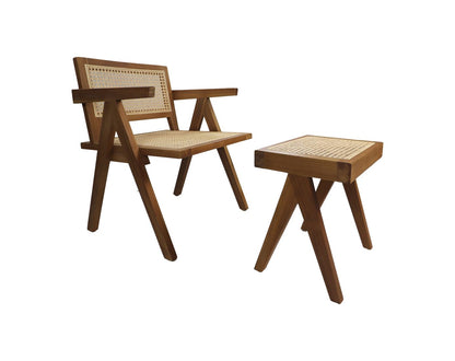 Hocker aus hochwertigem Teak & Rattan in Hellbraun | Wiener Geflecht - Natur - houseofhome24