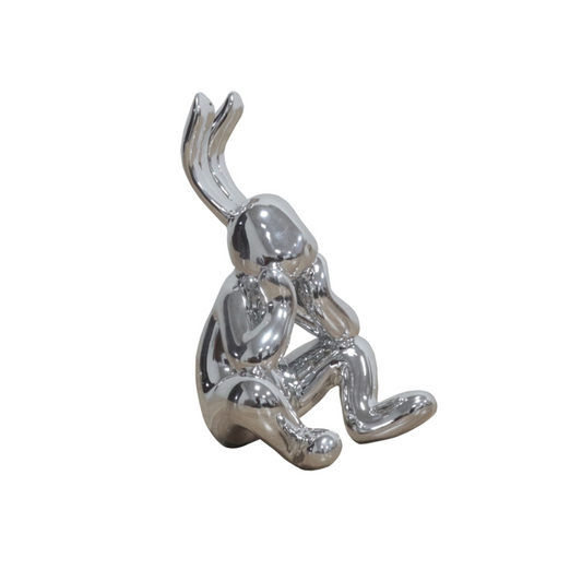 Handgemachte und einzigartige Kunststein Skulptur „Silver Bunny“ - houseofhome24