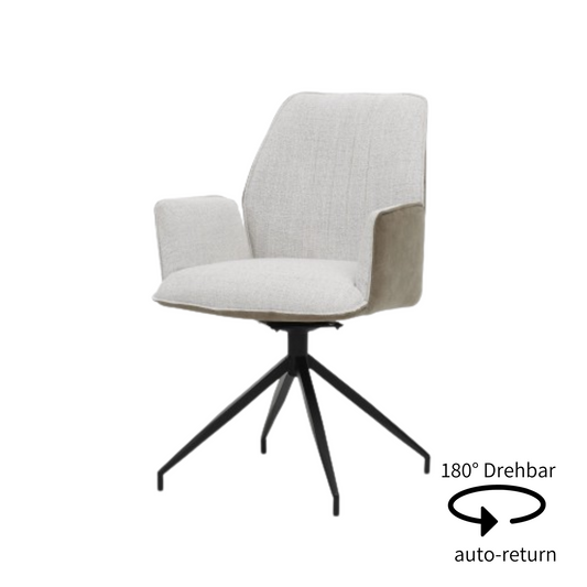 2ER-SET Drehbarer Esszimmer Stühle mit Metallfüßen und Armlehnen in Weiß/ Beige | Stuhlrücken in Beige