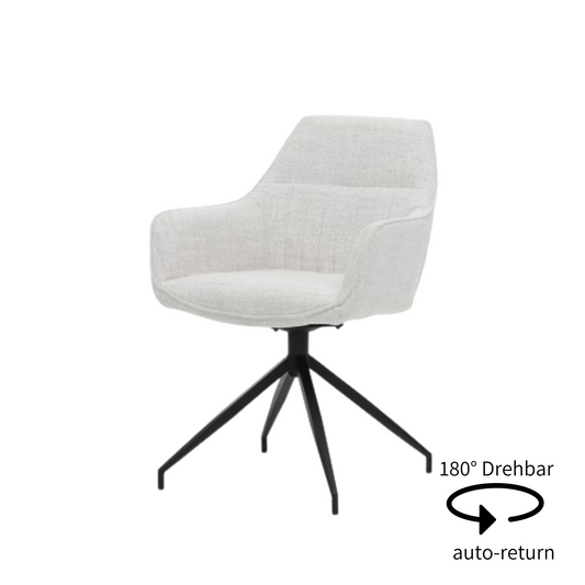 2ER-SET Drehbarer Esszimmer Stühle mit Metallfüßen und Armlehnen und Griff am Rücken in Weiß
