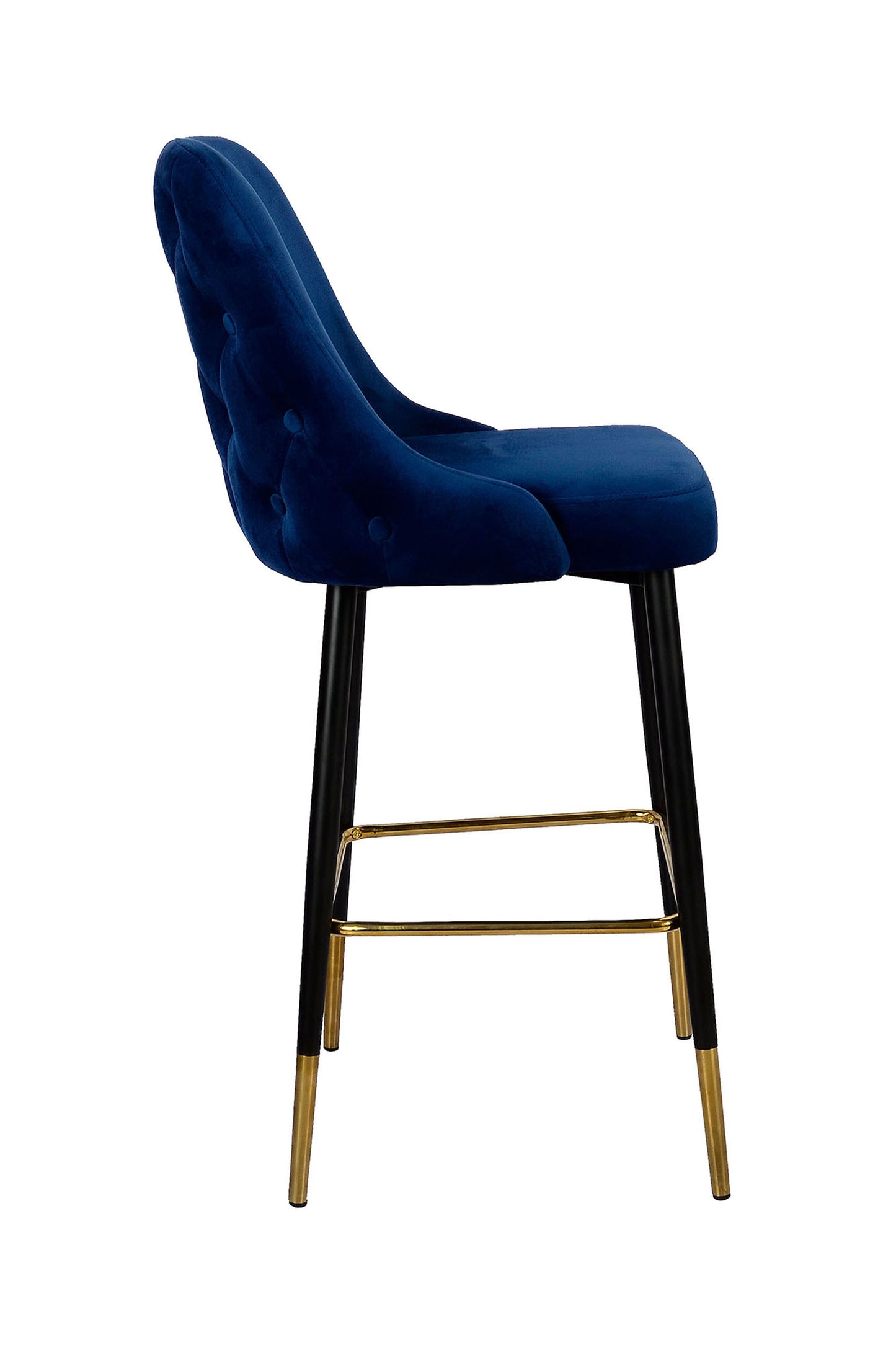 Stilvoller Samtlook Hocker „Amelia“  in Blau mit eleganter gesteppter Rückenlehne | Luxuriöses Bar-Feeling für dein Zuhause - houseofhome24