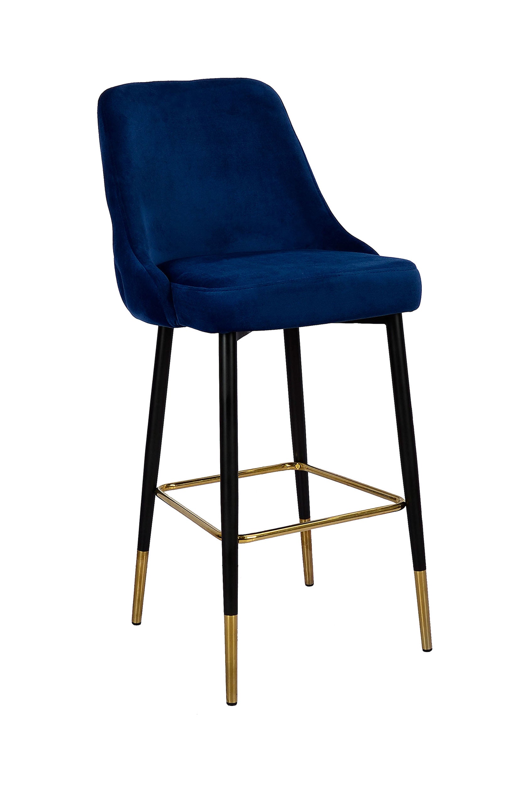 Stilvoller Samtlook Hocker „Amelia“  in Blau mit eleganter gesteppter Rückenlehne | Luxuriöses Bar-Feeling für dein Zuhause - houseofhome24