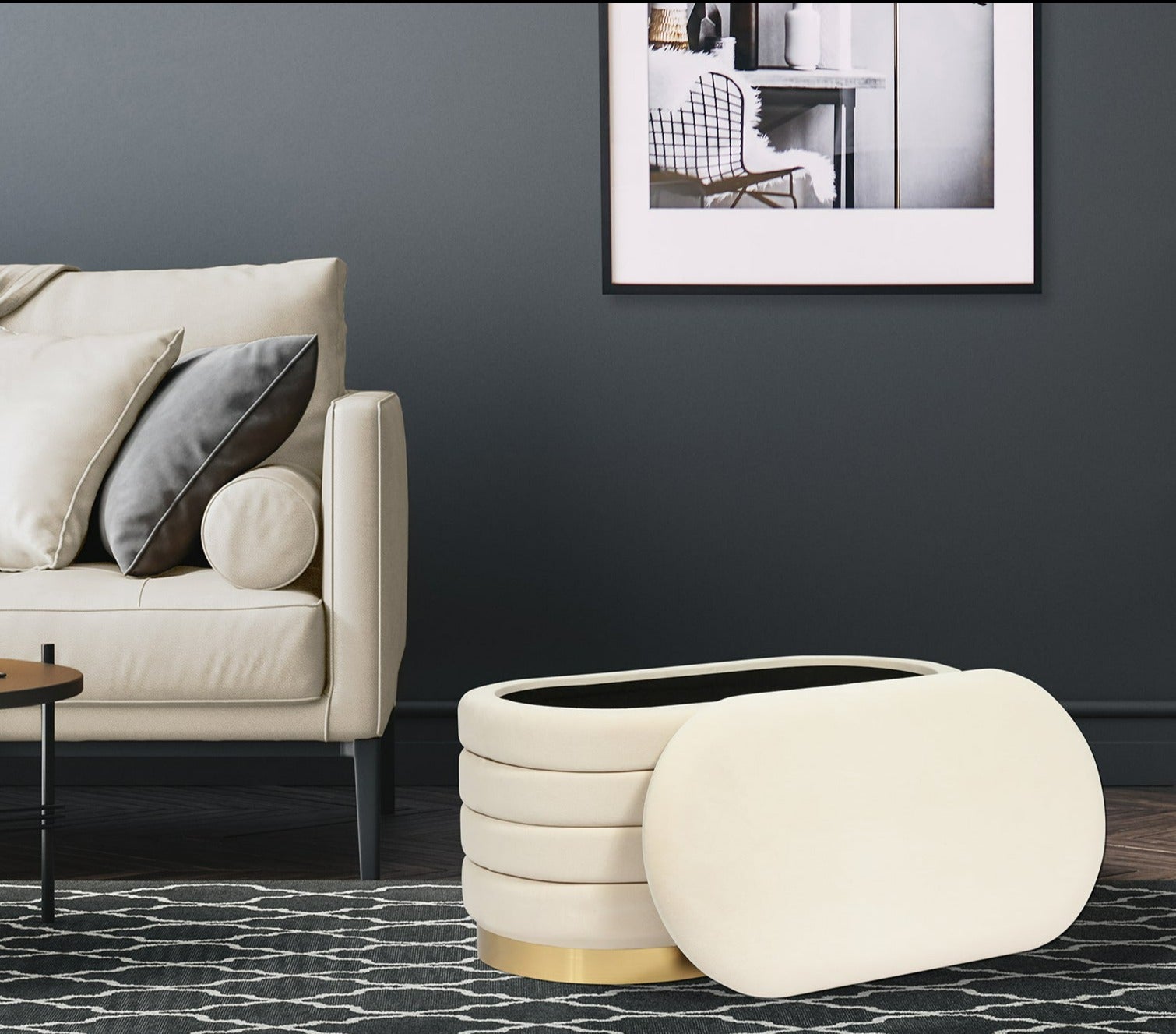 Multifunktionale Luxus Sitzbank „Nina“ mit Stauraum in Beige - houseofhome24