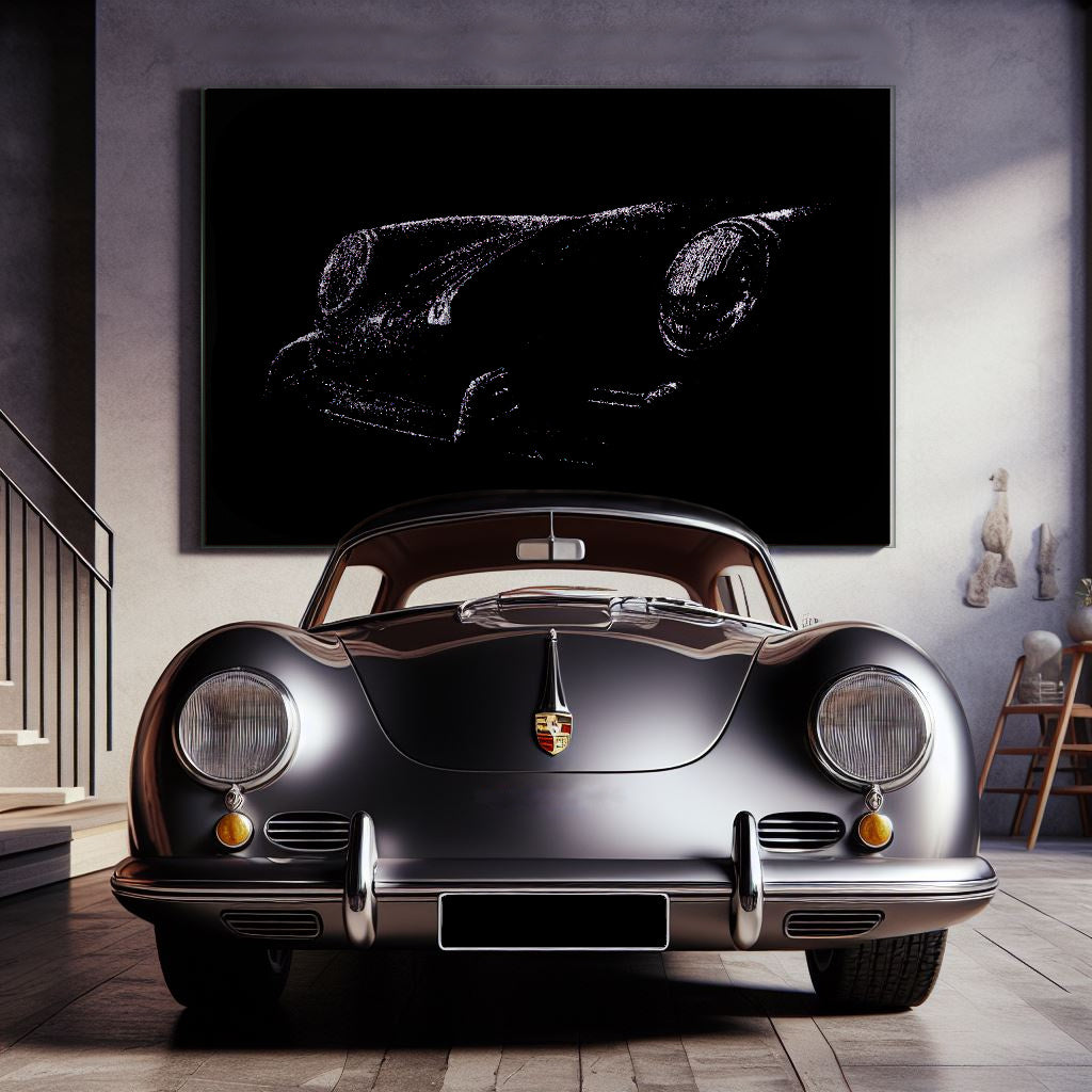 Luxeriöses Wandbild aus Glas „Porsche 356C” | Modernes Glasbruchgemälde mit Rahmen | Wandkunst aus Glas mit Rissen | Glass Crack Wallart - houseofhome24